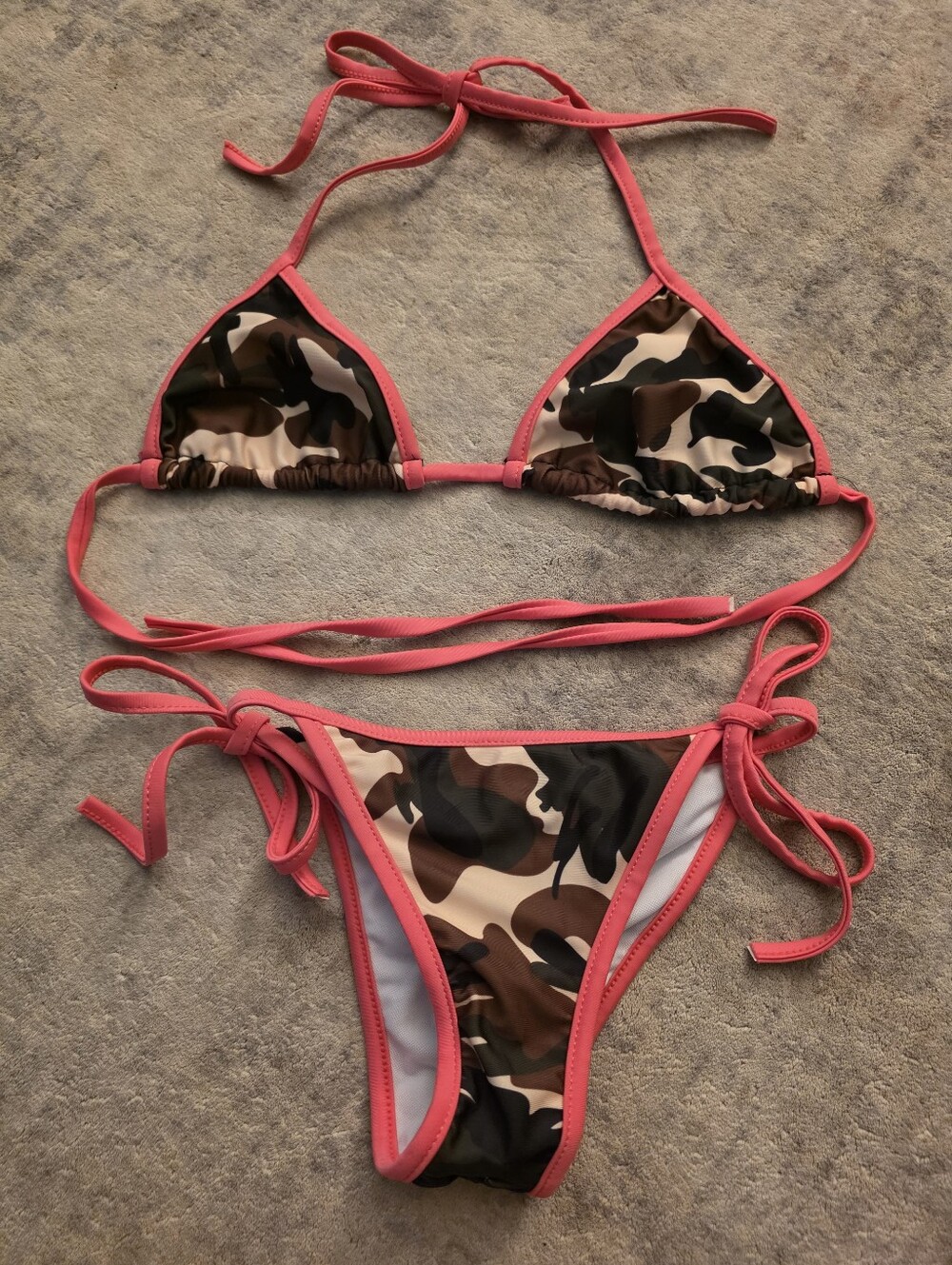Camo Triangle Bikini with Pink Trim